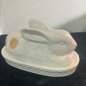 White Ceramic Bunny Butter Dish